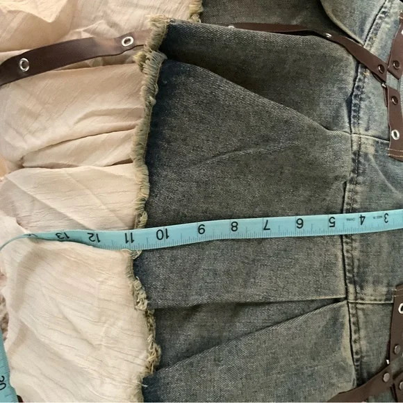 Denim and Beige Layered Skirt with Brown Straps - Picture 6 of 6